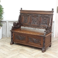 1900年頃　オーク材　フランス　アンティーク・ベンチ　antique65192