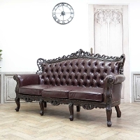 イタリアアンティーク ロココ様式 木製ベンチ リベット打ち 猫脚二人掛けソファー イタリアアンティーク ロココ様式 木製ベンチ リベット打ち 猫脚二人